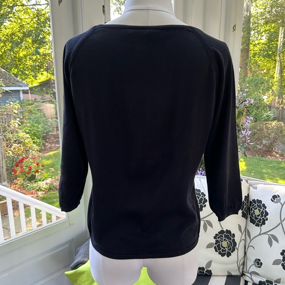 Talbots Made in Italy Dark Blue 3/4-Length Sleeve Crew Neck Sweater - Picture 2 of 5